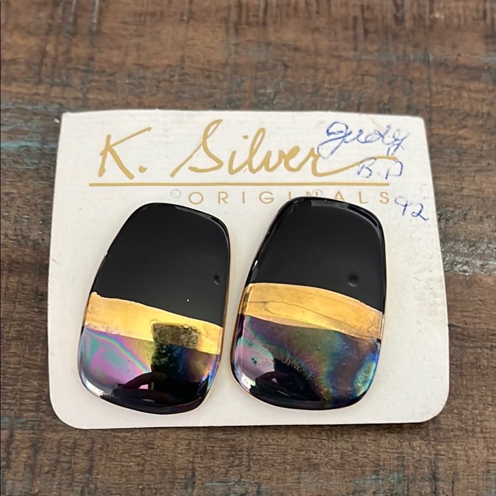 Silver Jeans Black and Gold Geometric Earrings